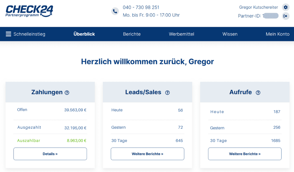 Check24 Partnerprogramm Nachweis