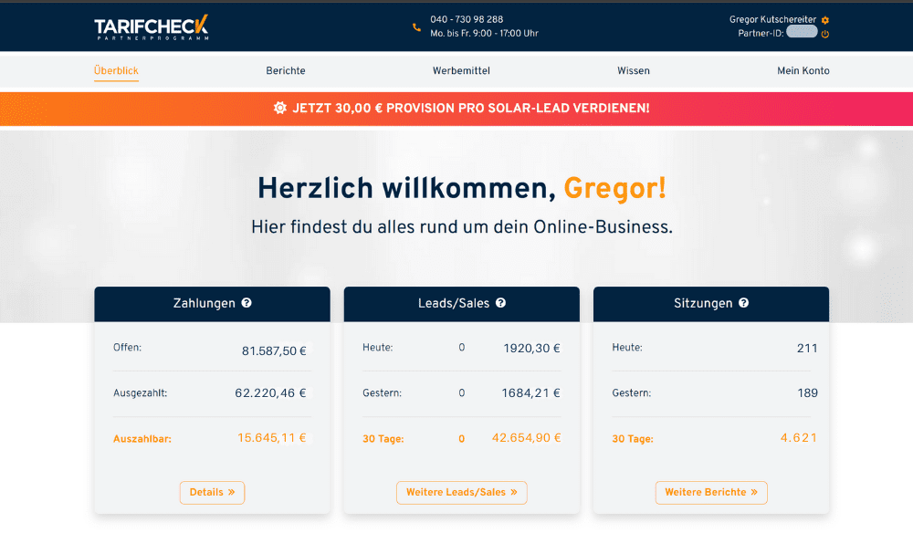 Tarifcheck24 Partnerprogramm Nachweis