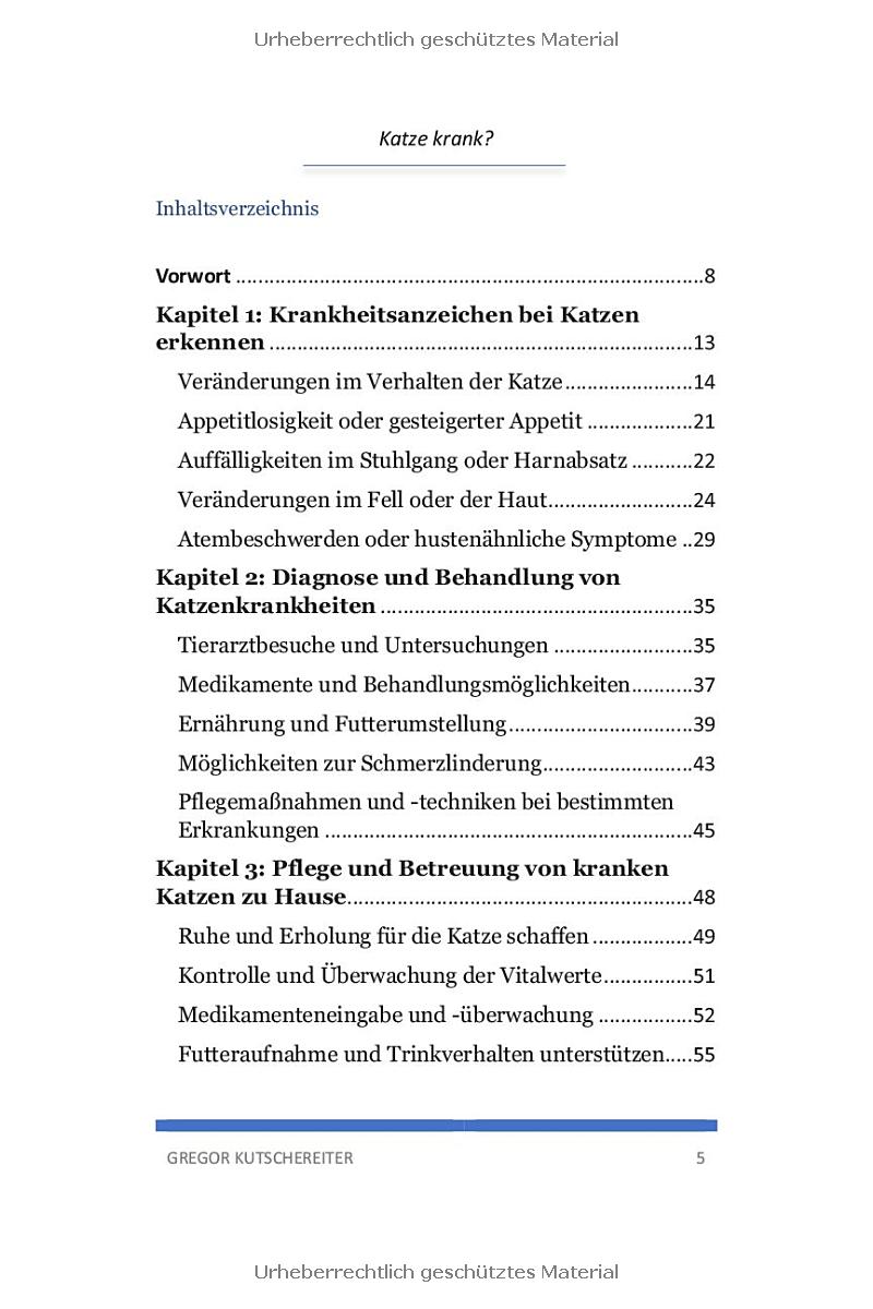 Blick ins Buch Katze krank Inhaltsverzeichnis