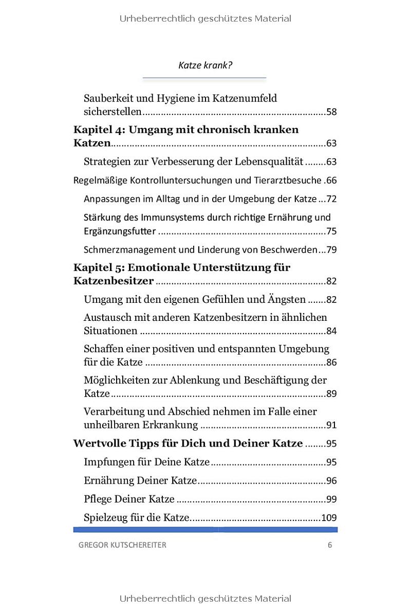 Blick ins Buch Katze krank Kapitelübersicht