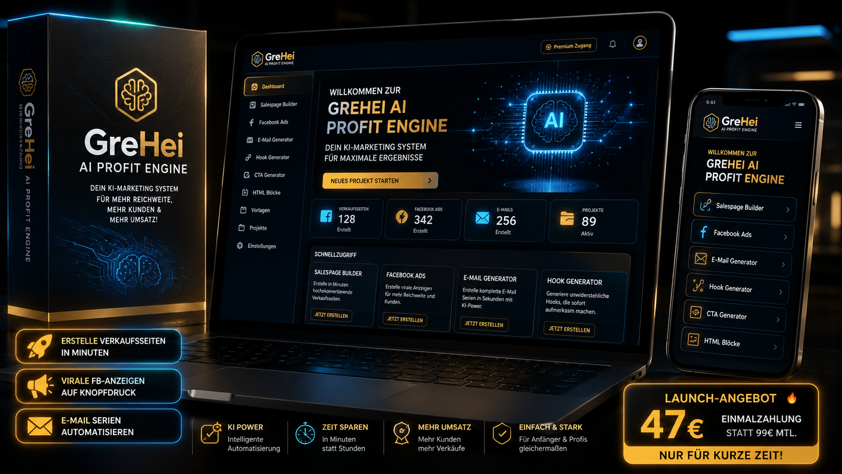 Premium Mockup GreHei AI Profit Engine Dashboard
