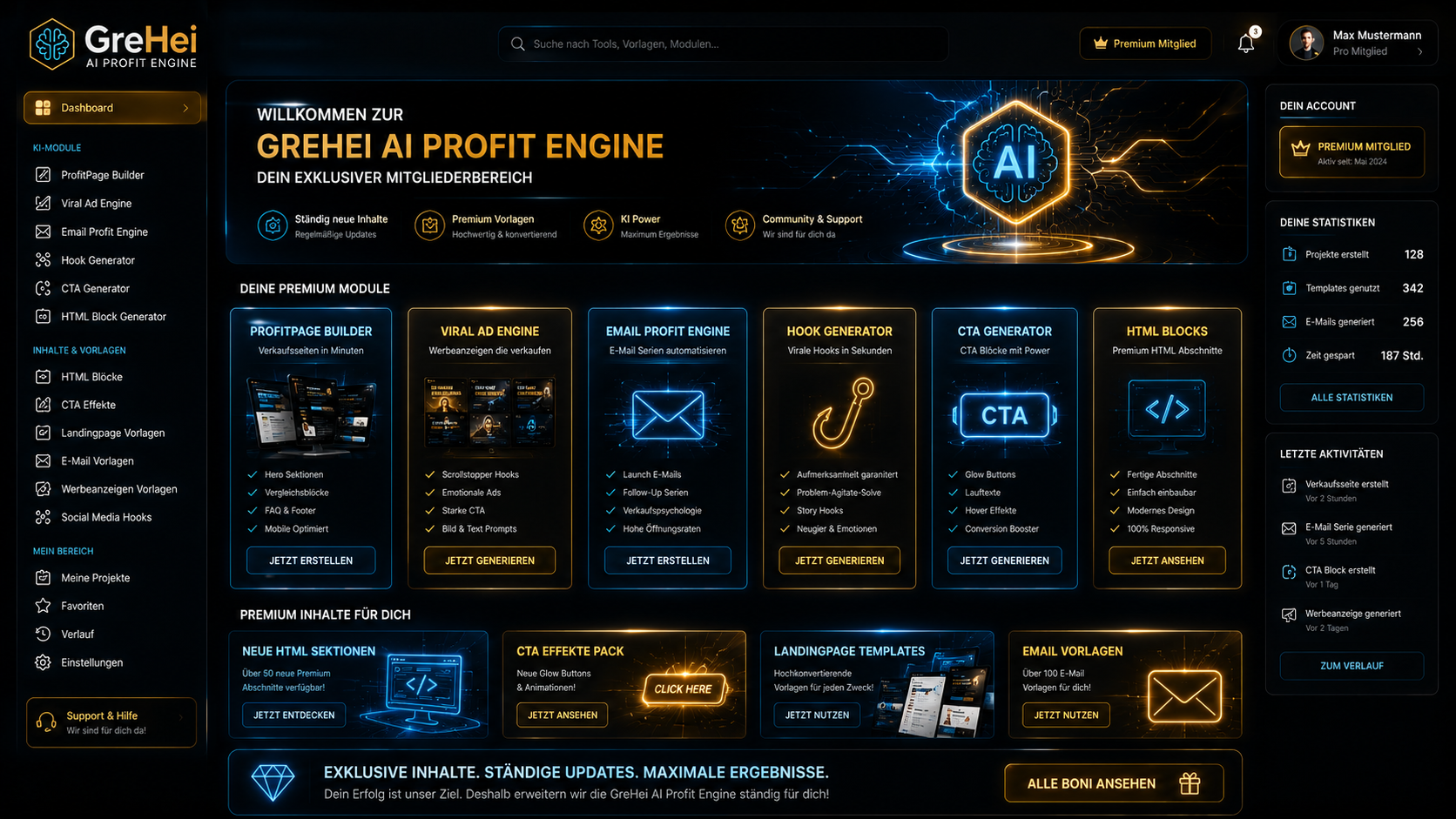 GreHei AI Profit Engine Mitgliederbereich