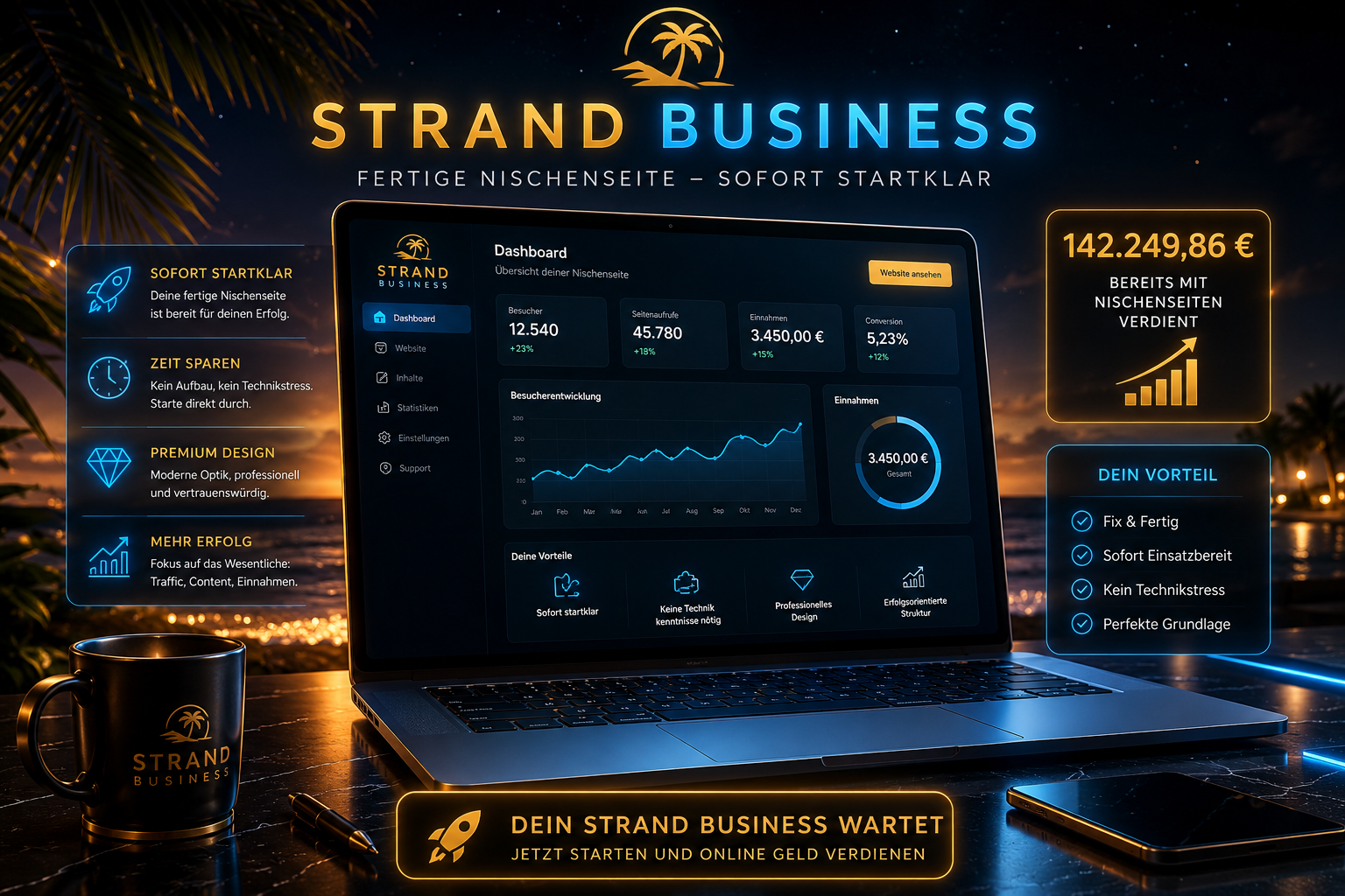Premium Nischenseite Strand Business